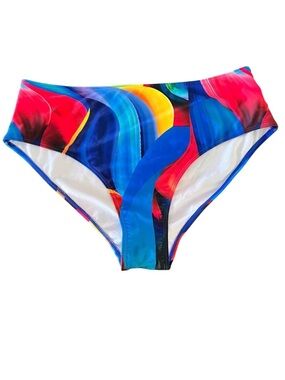 NEW SHEIN Multicolor Red Blue Purple Ombre Retro High Waist Bikini Bottoms 2XL